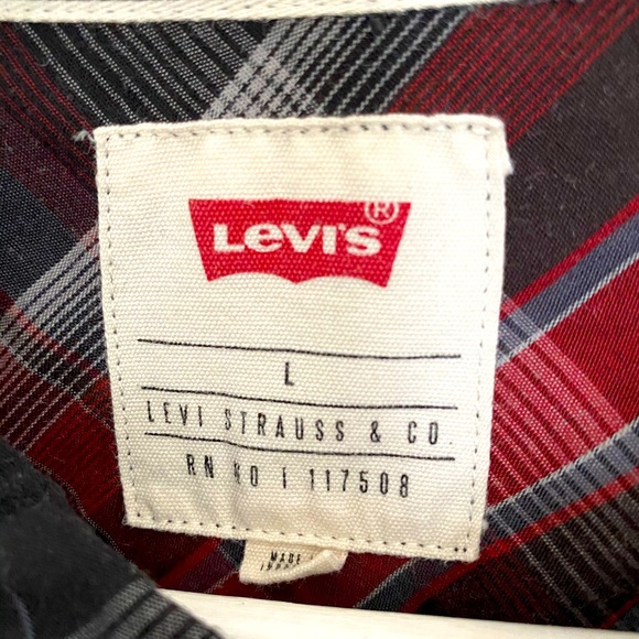 Button Up Long Sleeve Plaid Shirt Red Black Grey - Picture 3 of 4